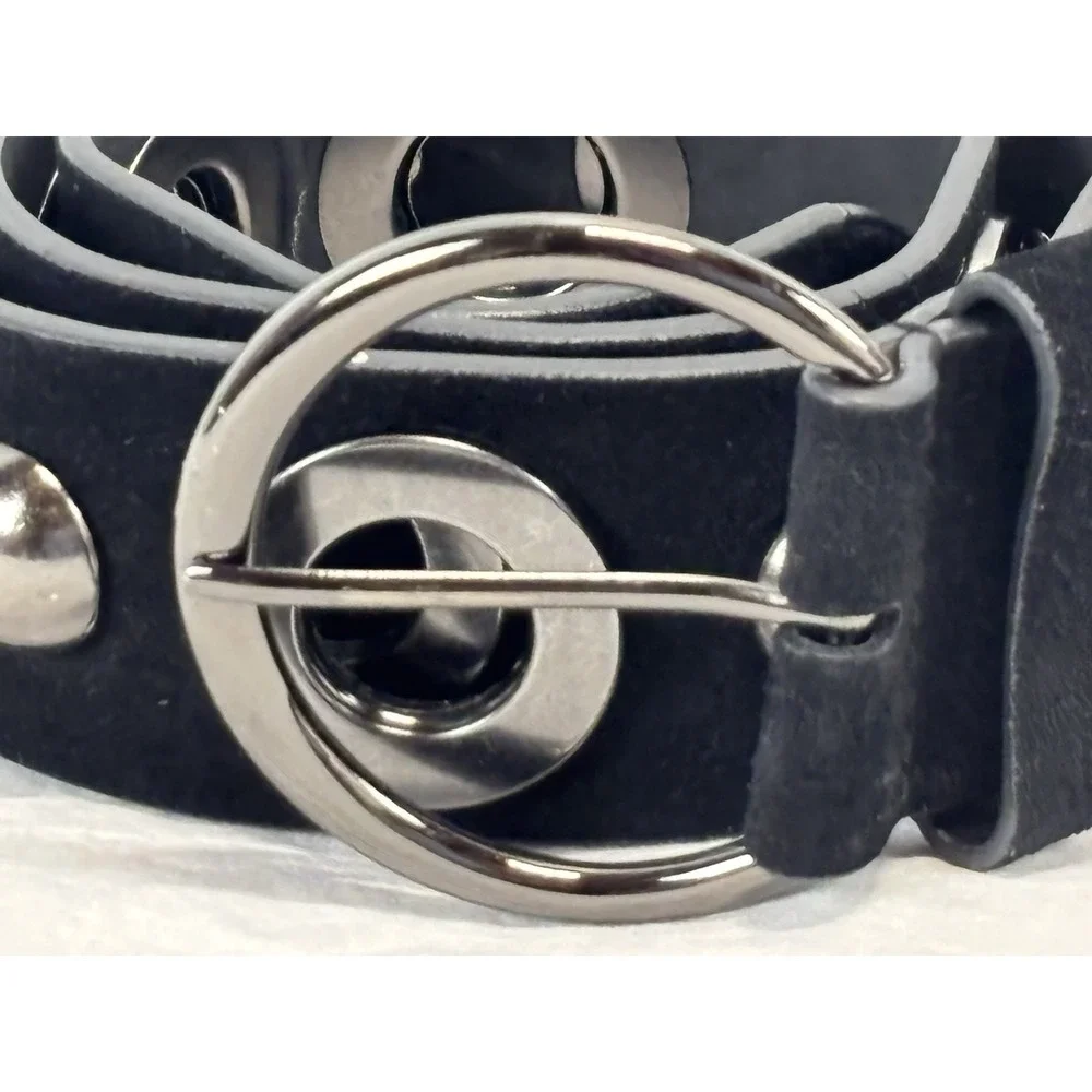 The W By Worth Collection Leather Belt Metal Women's Small Black Chunky Modern